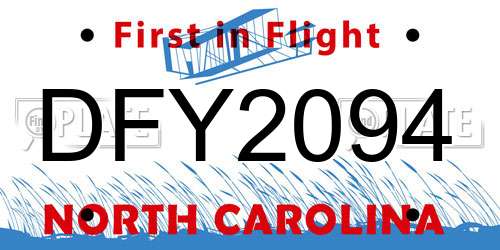 DFY2094 North Carolina License Plate