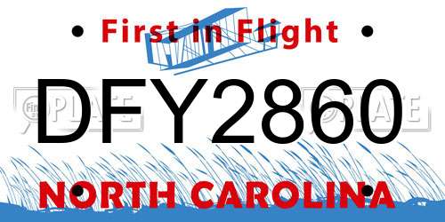 DFY2860 North Carolina License Plate