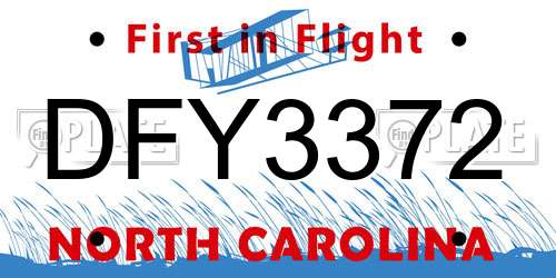 DFY3372 North Carolina License Plate