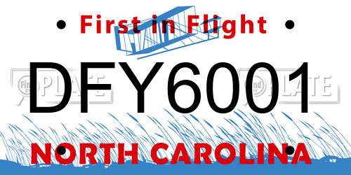DFY6001 North Carolina License Plate