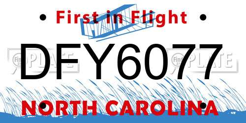 DFY6077 North Carolina License Plate