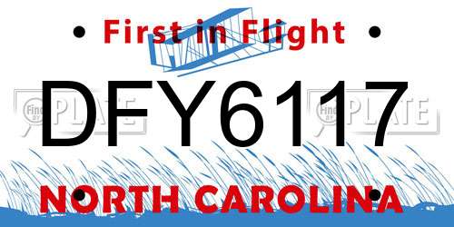 DFY6117 North Carolina License Plate