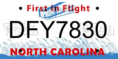 DFY7830 North Carolina License Plate