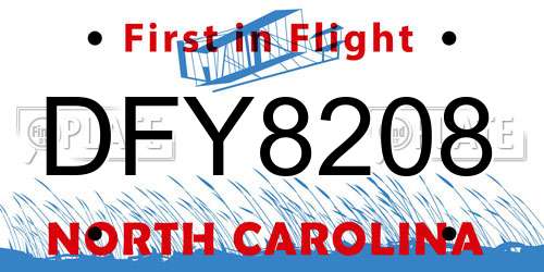 DFY8208 North Carolina License Plate