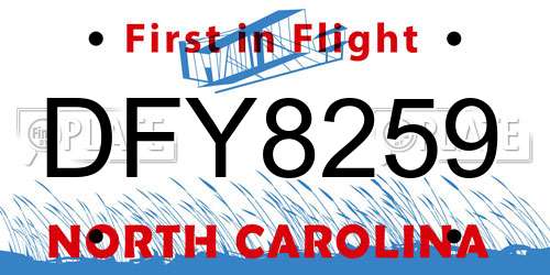 DFY8259 North Carolina License Plate