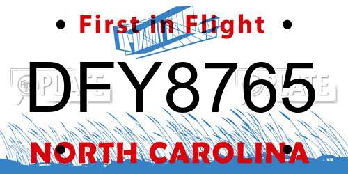 DFY8765 North Carolina License Plate