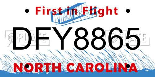 DFY8865 North Carolina License Plate