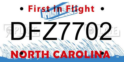 DFZ7702 North Carolina License Plate