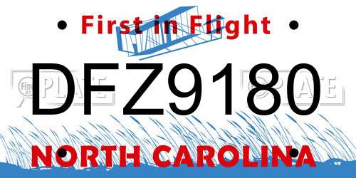DFZ9180 North Carolina License Plate