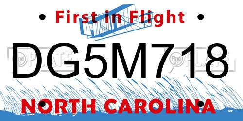 DG5M718 North Carolina License Plate