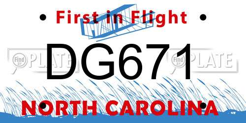 DG671 North Carolina License Plate