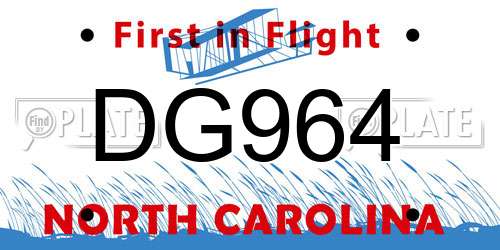 DG964 North Carolina License Plate