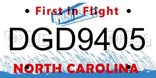 DGD9405 North Carolina License Plate