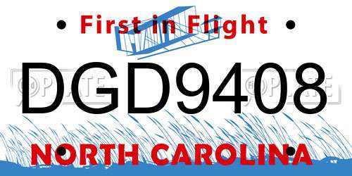 DGD9408 North Carolina License Plate