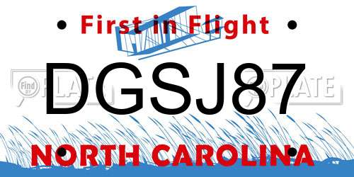 DGSJ87 North Carolina License Plate