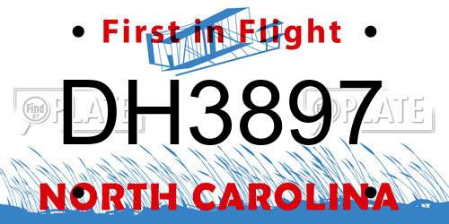 DH3897 North Carolina License Plate