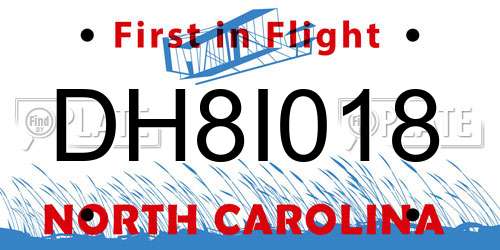 DH8I018 North Carolina License Plate