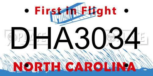 DHA3034 North Carolina License Plate