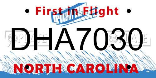 DHA7030 North Carolina License Plate