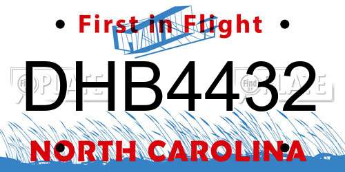 DHB4432 North Carolina License Plate
