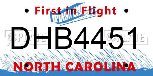 DHB4451 North Carolina License Plate