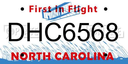 DHC6568 North Carolina License Plate