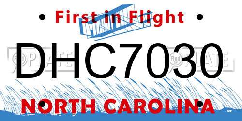 DHC7030 North Carolina License Plate