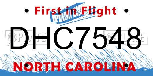 DHC7548 North Carolina License Plate