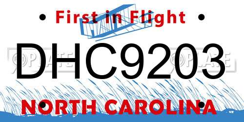 DHC9203 North Carolina License Plate