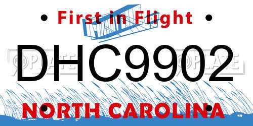 DHC9902 North Carolina License Plate