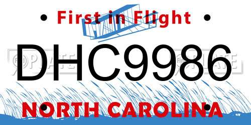 DHC9986 North Carolina License Plate