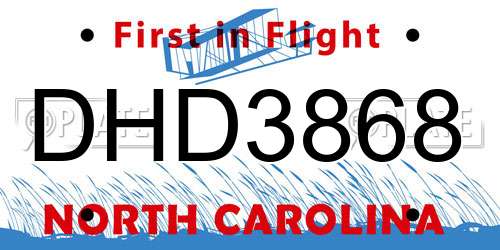 DHD3868 North Carolina License Plate