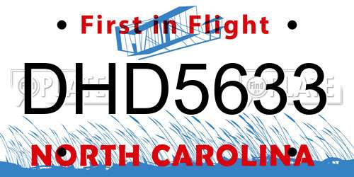 DHD5633 North Carolina License Plate