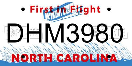 DHM3980 North Carolina License Plate