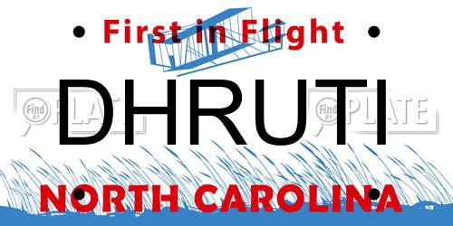 DHRUTI North Carolina License Plate