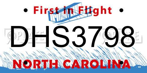DHS3798 North Carolina License Plate