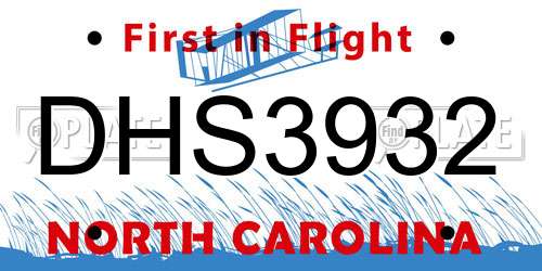 DHS3932 North Carolina License Plate