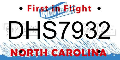DHS7932 North Carolina License Plate
