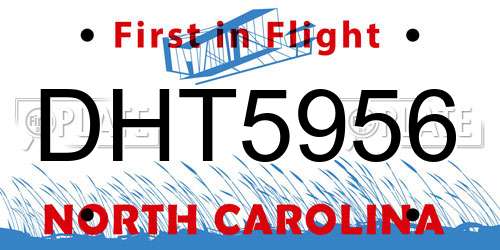DHT5956 North Carolina License Plate