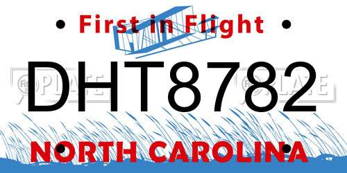 DHT8782 North Carolina License Plate