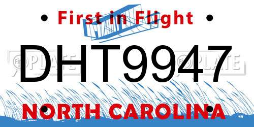 DHT9947 North Carolina License Plate