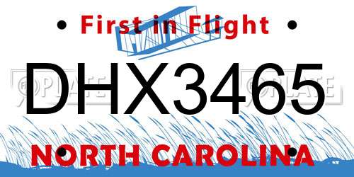 DHX3465 North Carolina License Plate