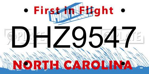 DHZ9547 North Carolina License Plate