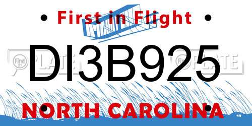 DI3B925 North Carolina License Plate