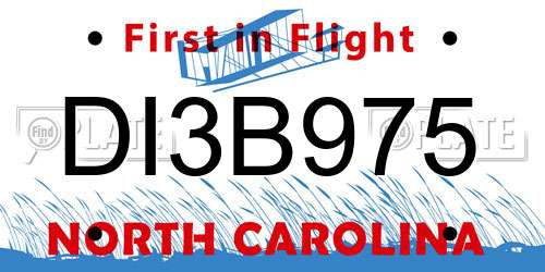 DI3B975 North Carolina License Plate