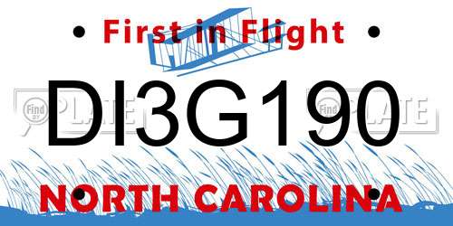 DI3G190 North Carolina License Plate