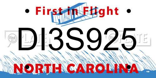 DI3S925 North Carolina License Plate