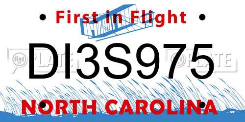 DI3S975 North Carolina License Plate