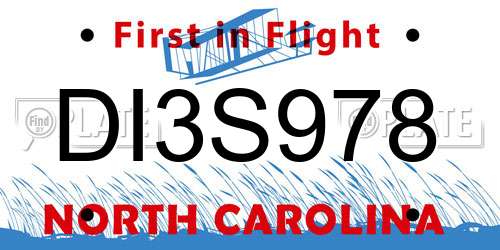 DI3S978 North Carolina License Plate