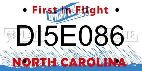 DI5E086 North Carolina License Plate